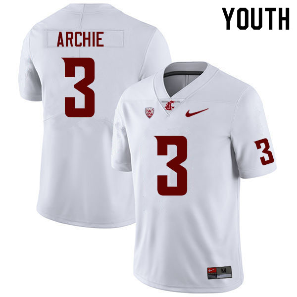 Youth #3 Armauni Archie Washington State Cougars College Football Jerseys Sale-White - Click Image to Close